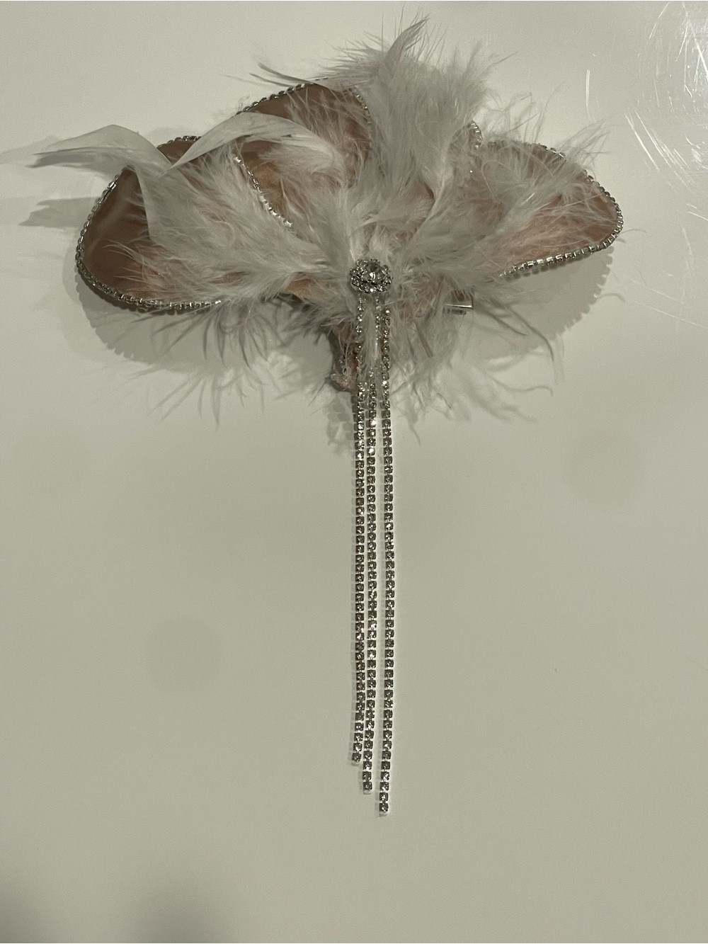 Feather & Rhinestone White Slide Sandal
